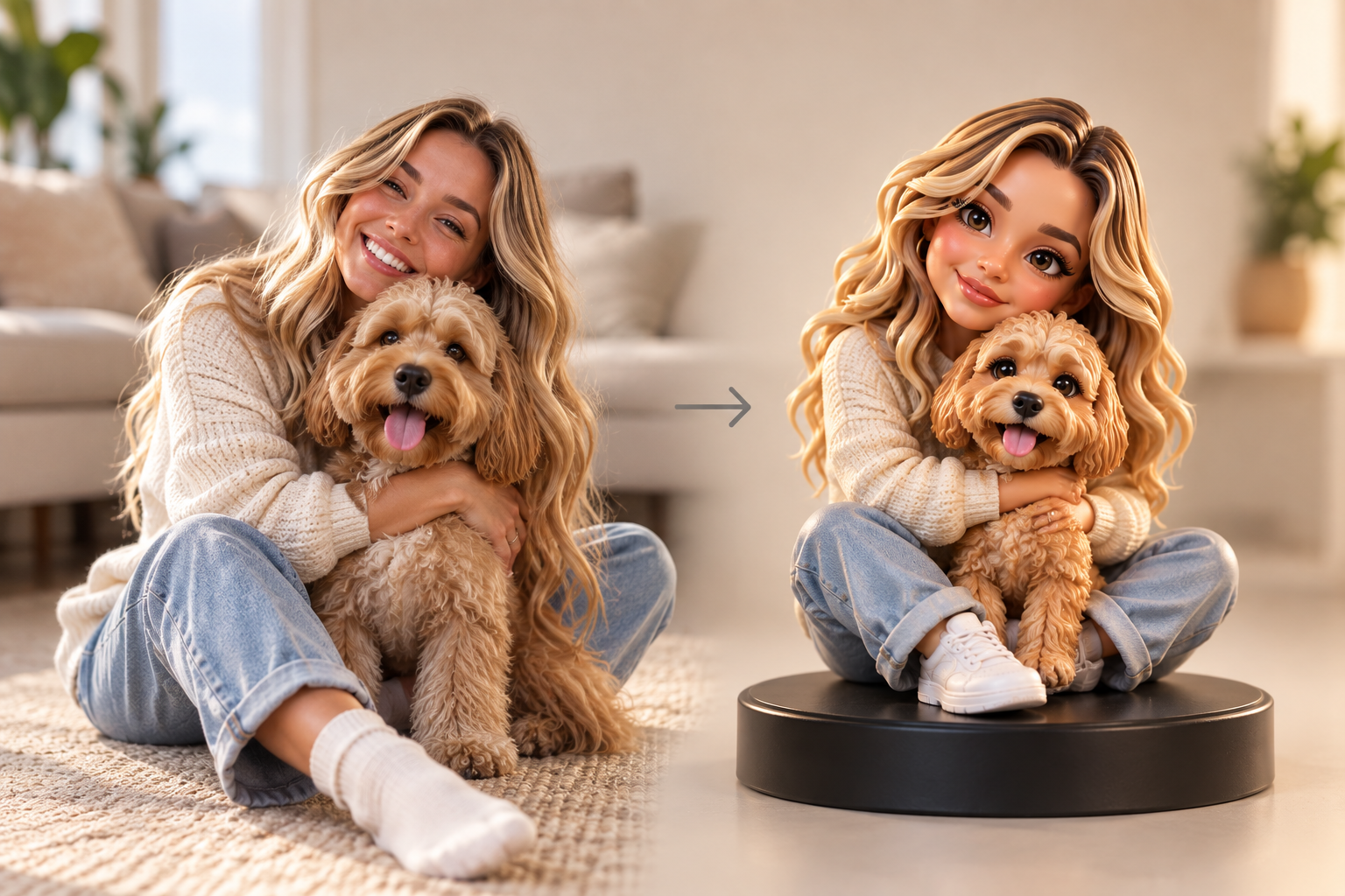 Person and pet transformed into a personalised MiniMii